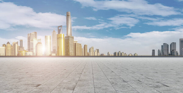 Urban road and building skyline