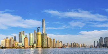 Şangay Bund mimari manzarası ve şehir silüeti