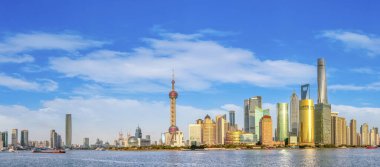 Şangay Bund mimari manzarası ve şehir silüeti