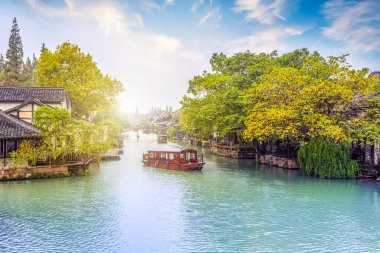 Wuzhen 'in güzel nehirleri ve antik mimari manzaraları