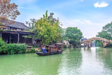 Wuzhen 'in güzel nehirleri ve antik mimari manzaraları