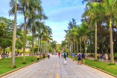 Çin Xiamen güzel şehir binası ve ufuk çizgisi