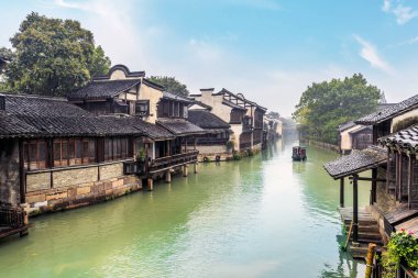 Wuzhen 'in güzel nehirleri ve antik mimari manzaraları