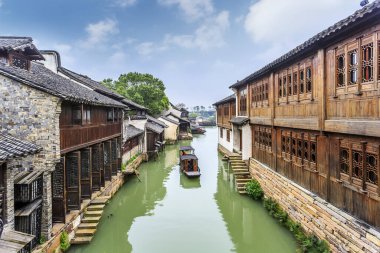 Wuzhen 'in güzel nehirleri ve antik mimari manzaraları