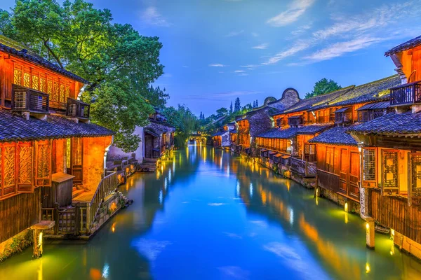 Wuzhen Beautiful Rivers Ancient Architectural Night Scenes — Stock Photo, Image