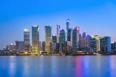 Şangay Bund Lujiazui mimari peyzaj gece manzarası ve