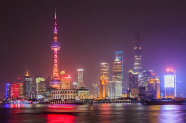 Şangay şehri gece manzaralı mimari manzarası