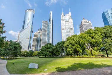 Şangay Lujiazui finans bölgesi gökdelenleri