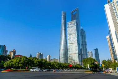 Şangay Lujiazui finans bölgesi gökdelenleri