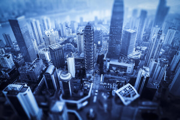 A bird's eye view of the skyline and architectural landscape of