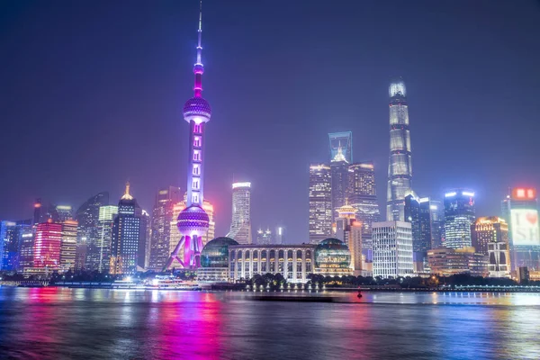 Shanghai Città Vista Notturna Paesaggio Architettonico — Foto Stock