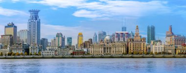Şangay Bund mimari manzarası ve şehir silüeti