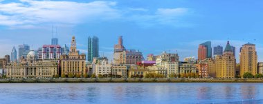 Şangay Bund mimari manzarası ve şehir silüeti