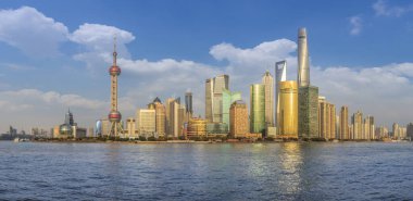 Şangay Bund mimari manzarası ve ufuk çizgisi
