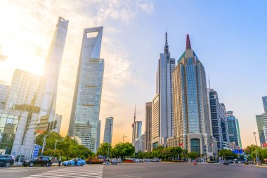 Şangay Lujiazui finans bölgesi gökdelenleri