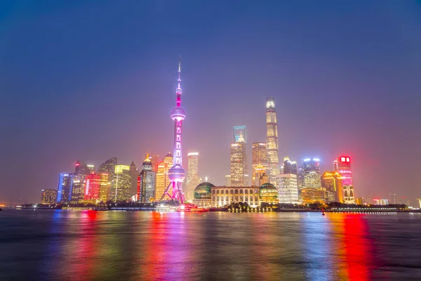 Grattacieli Skyline Notturni Nel Bund Shanghai — Foto Stock