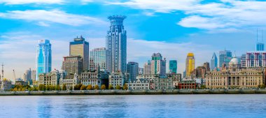 Şangay Bund mimari manzarası ve şehir silüeti