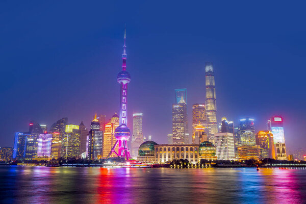 Night scene skyscrapers and skylines in the Bund, Shanghai