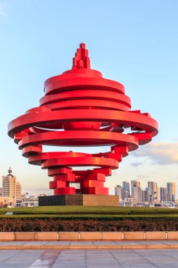 Qingdao şehir manzarası ve ufuk çizgisi