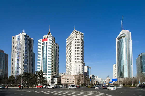 Qingdao city center building landscape and road