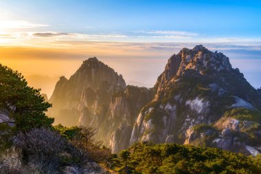 Huangshan Dağı 'nın güzel doğal manzarası.