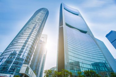 Çin 'de modern mimari düşük açılı.