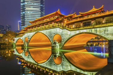 Chengdu Jinjiang Anshun Köprüsü Güzel manzara