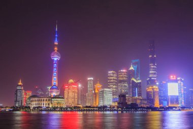 Şangay gece manzaralı şehir manzarası