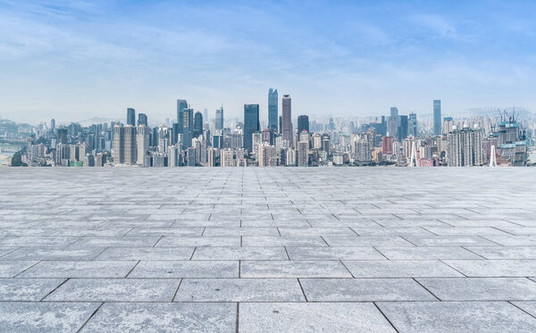 Road ground and Chongqing urban architectural landscape skyline