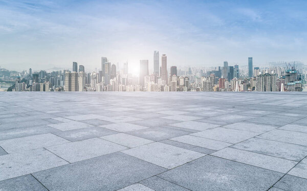 Road ground and Chongqing urban architectural landscape skyline