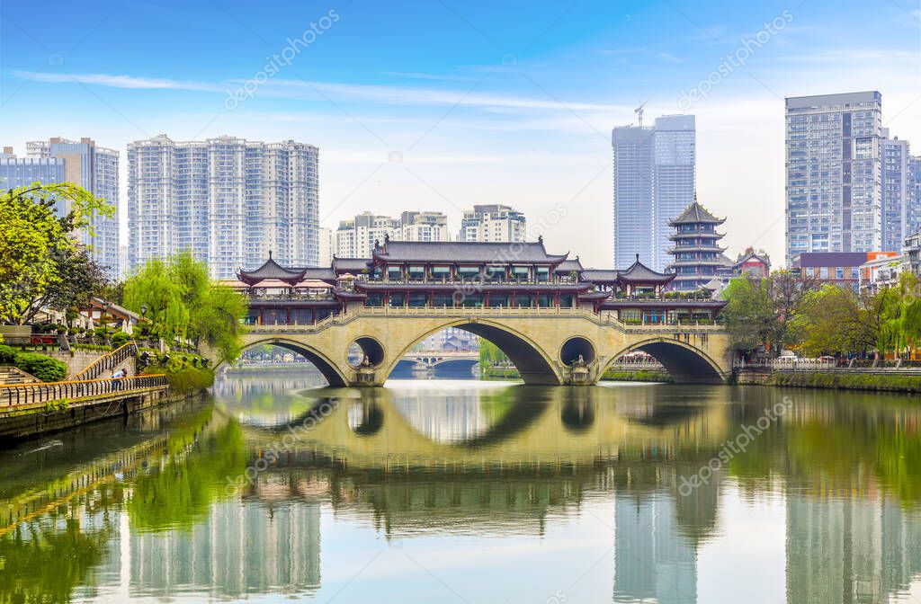Architectural landscape on the edge of Jinjiang River in Chengdu
