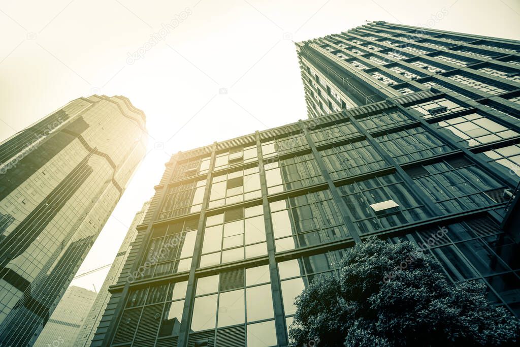 Skyscrapers in low angle view in Chinese city