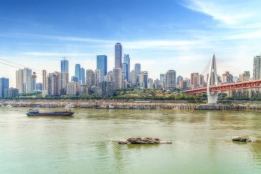 Chongqing 'deki kentsel mimari manzaranın silüeti.