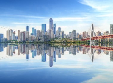 Chongqing 'deki kentsel mimari manzaranın silüeti.