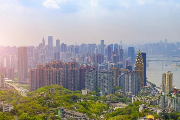 Chongqing Krajobraz Architektury Miejskiej Panorama — Zdjęcie stockowe