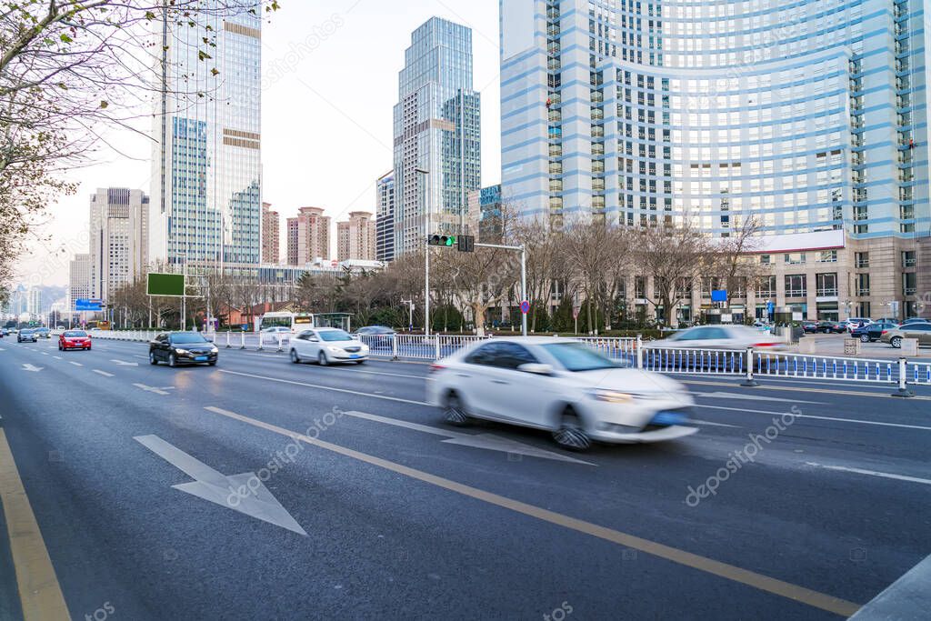 Architectural landscape and road in Qingdao City Center