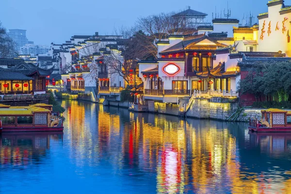 Nanjing Qinhuai Río Paisaje Nocturno — Foto de Stock