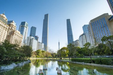 Guangzhou 'daki kentsel mimari manzaranın silüeti