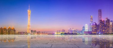 Guangzhou şehir mimarisi manzarası ve ufuk çizgisi
