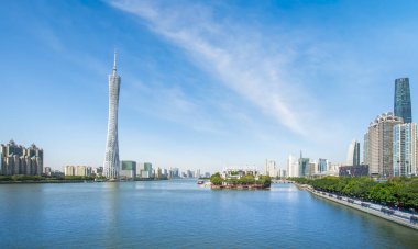 Guangzhou 'daki kentsel mimari manzaranın silüeti