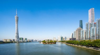 Guangzhou 'daki kentsel mimari manzaranın silüeti