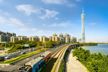 Guangzhou 'daki kentsel mimari manzaranın silüeti