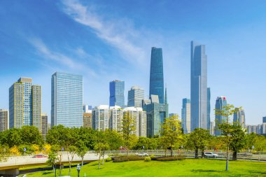 Guangzhou 'daki kentsel mimari manzaranın silüeti