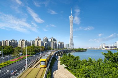 Guangzhou 'daki kentsel mimari manzaranın silüeti