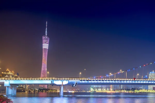 Veduta Notturna Della Bellissima Città Guangzhou Skyline — Foto Stock