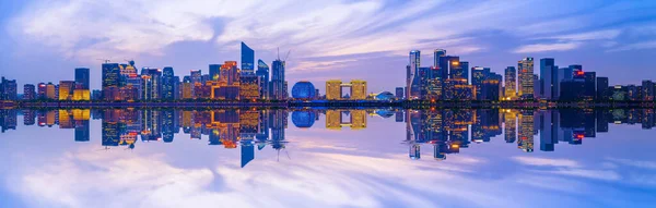 Hangzhou Città Vista Notturna Skyline — Foto Stock