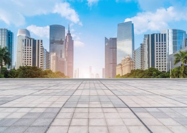 Guangzhou Şehir Meydanı Yolu ve mimari manzara silüeti