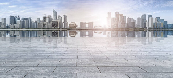 View of the skyline of Hangzhou urban architectural landscape fr