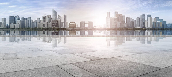 View of the skyline of Hangzhou urban architectural landscape fr