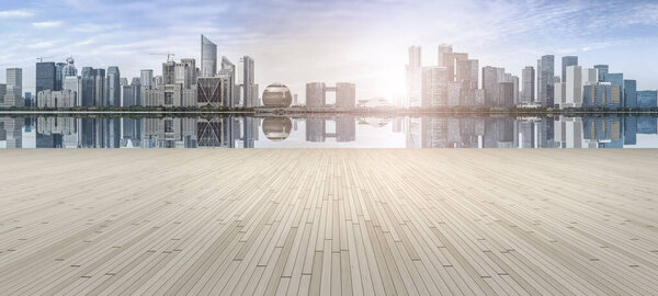 View of the skyline of Hangzhou urban architectural landscape fr